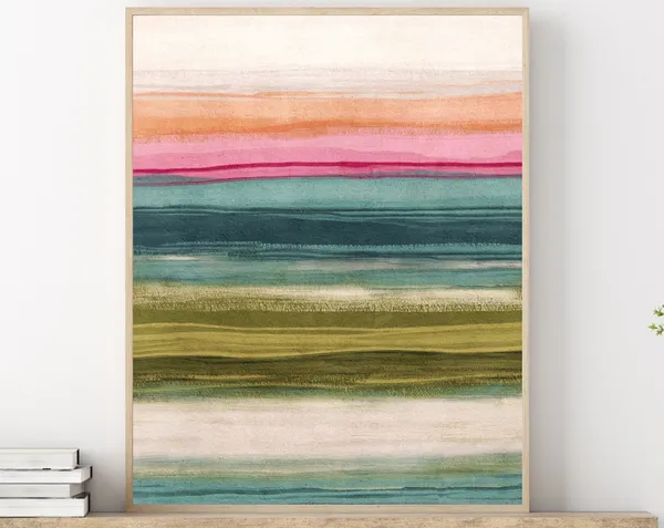 Colorful Abstract Stripes Art Print, Coastal Landscape