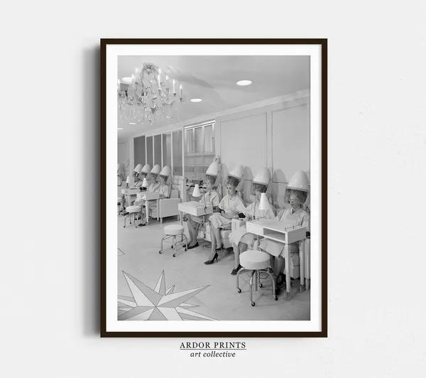 Women at Hair Salon Vintage Poster, Black and White