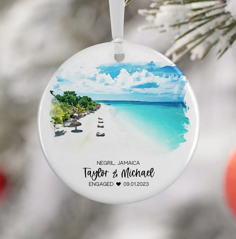 Negril Jamaica Watercolor Beach Taylor Michael Engagement Poster