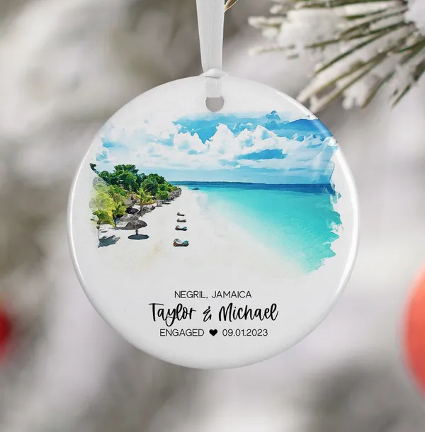 Negril Jamaica Watercolor Beach Taylor Michael Engagement Poster