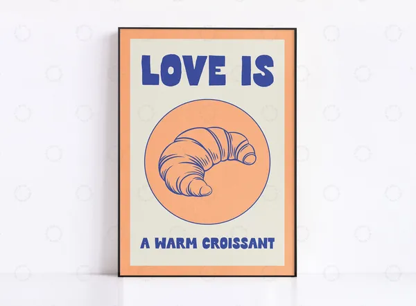 Croissant Print Poster, Vintage Coffee Lover Decor