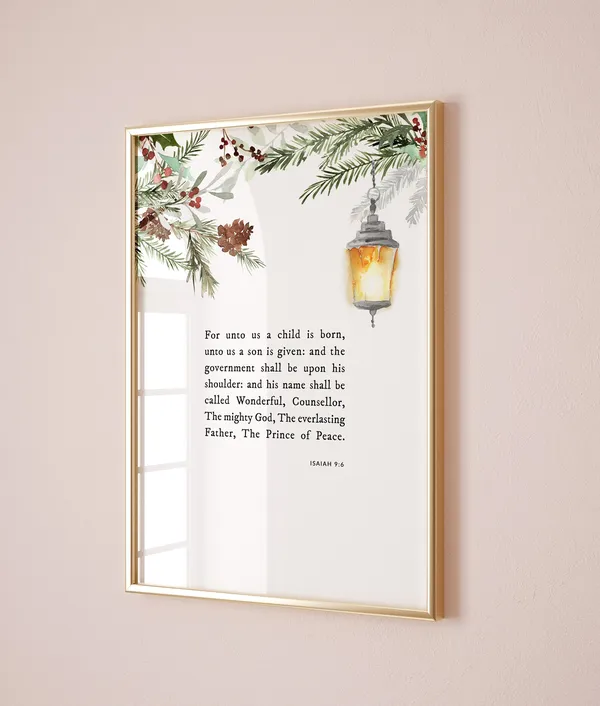 Christian Christmas Bible Verse Art Print, Isaiah 9:6
