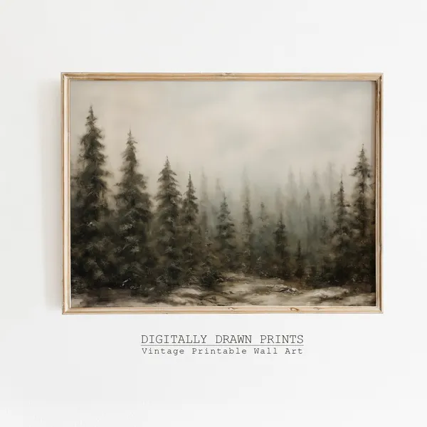 Vintage Winter Pine Forest Christmas Art Print
