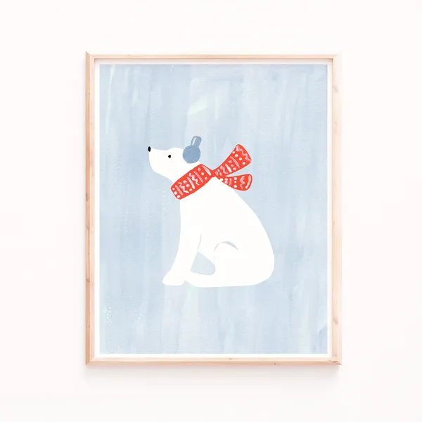 Polar Bear Holiday Art Print, Christmas Animal Decor