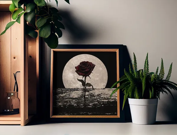 Dark Red Rose Vintage Surreal Moon Poster Print