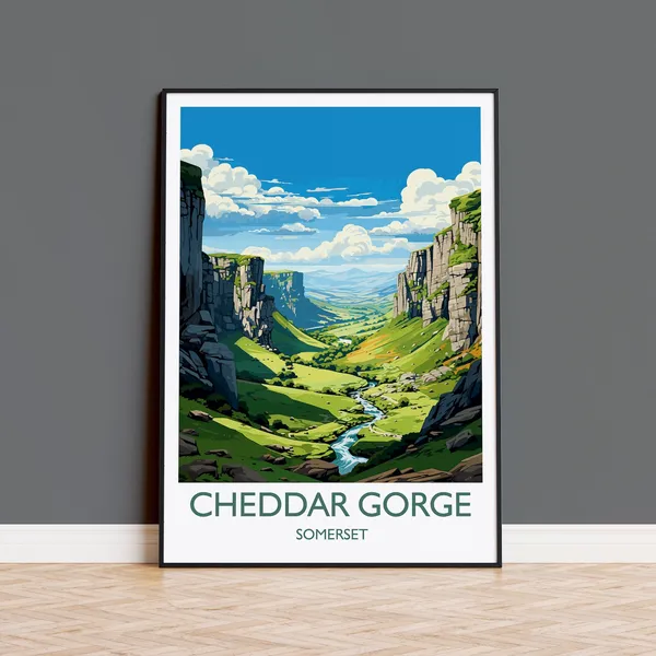 Cheddar Gorge Travel Poster, Somerset England