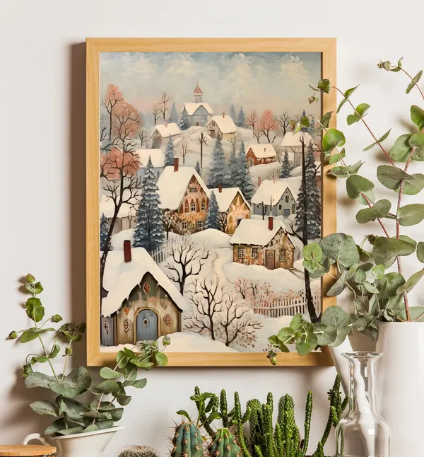 Nordic House Print, Scandi Christmas Wall Art