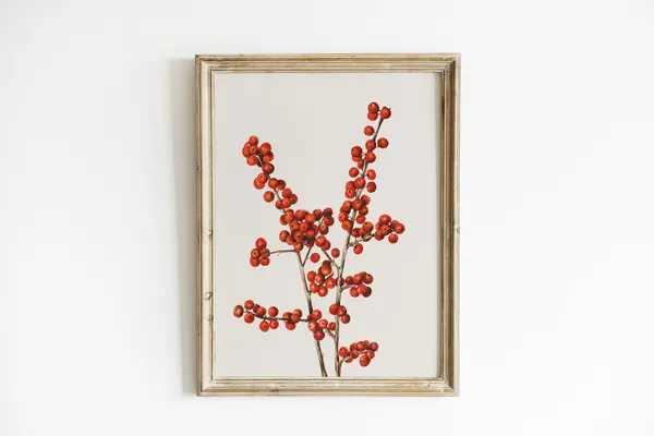 Red Berry Painting Christmas Vintage Poster