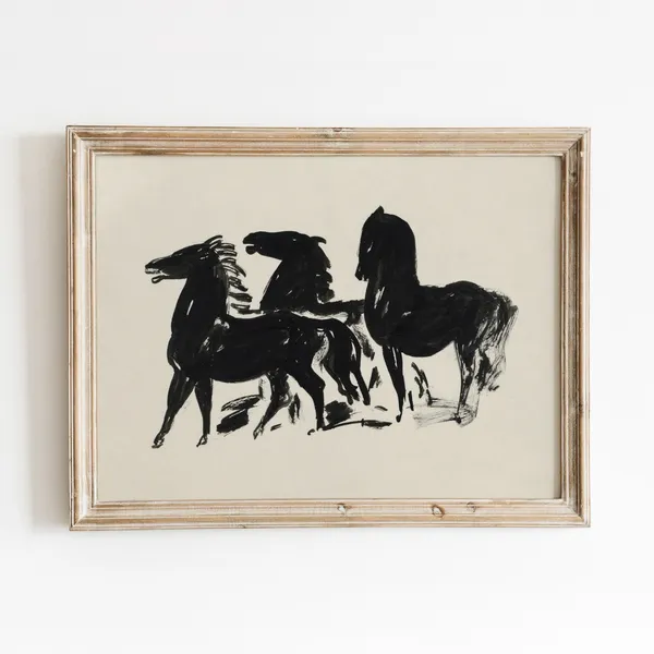 Black Horse Sketch Vintage Minimal Art Print