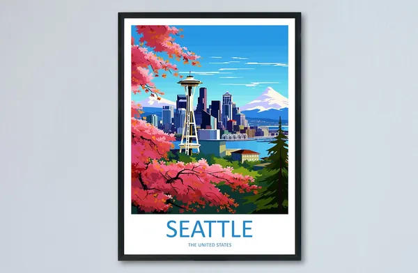 Seattle Travel Poster, Washington DC Travel Art
