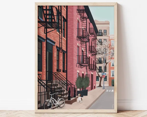 West Village New York Travel Poster, Illustration Art Print