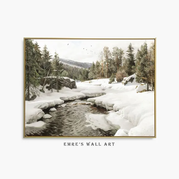 Snowy Forest Landscape, Vintage Christmas Art Print