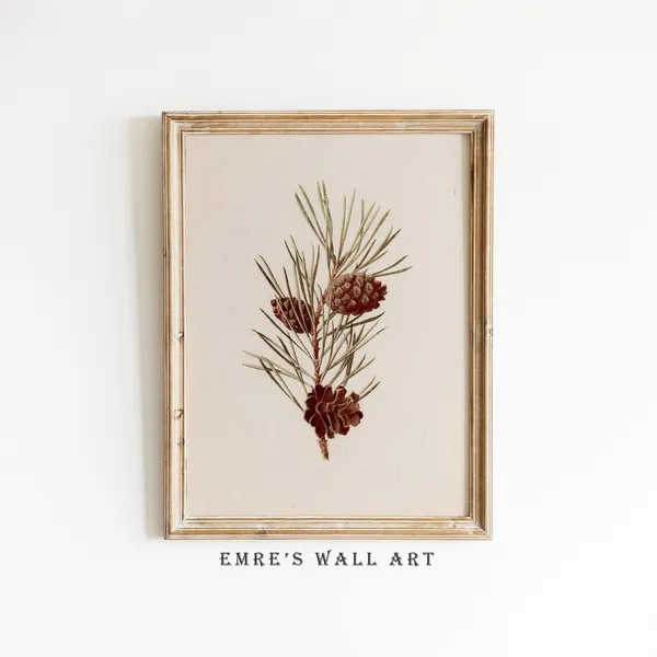 Country Christmas Pine Cone and Pine Branch Print
