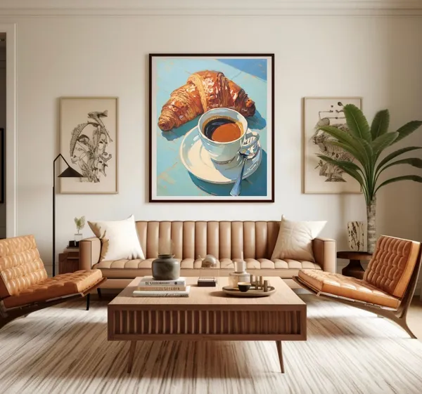 Coffee and Croissant Oil Painting Poster Print
