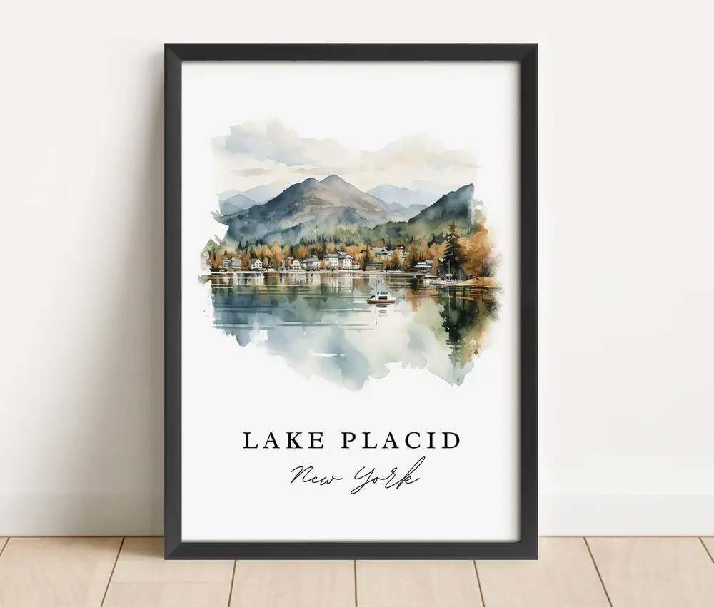 Lake Placid NY Watercolor Travel Poster Art Print - Image 2