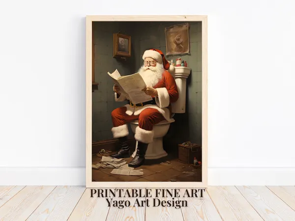 Santa Sitting on the Toilet Reading a Newspaper Print