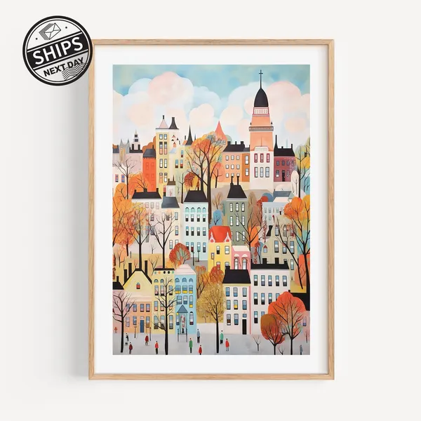 Montreal Canada Watercolor Travel Poster, City Art