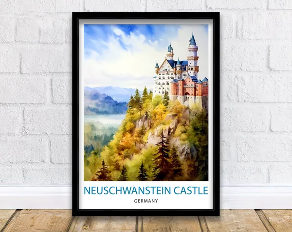 Neuschwanstein Castle Travel Poster, Bavaria Germany