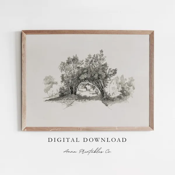 Village Path II Antique Minimalist Sketch Art Print