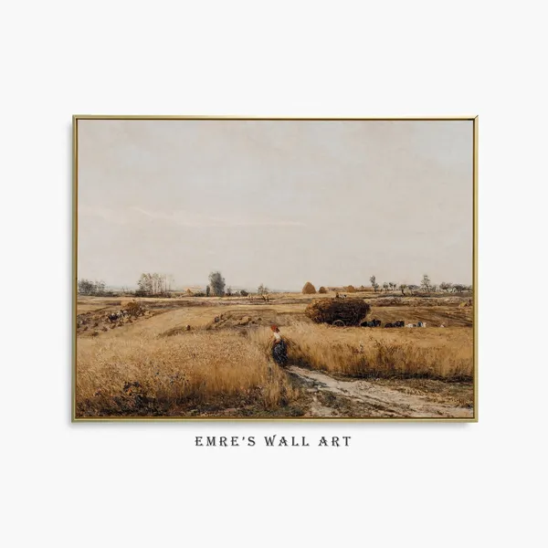 Neutral Wheat Fields Vintage Autumn Farmhouse Art Print