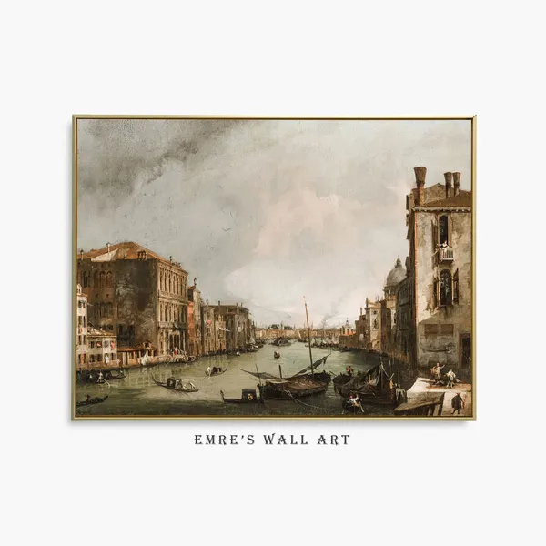 Retro City Landscape, Vintage Canal Art Print
