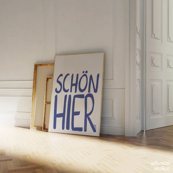 Schön Hier German Quote Print, Minimal Mid-Century