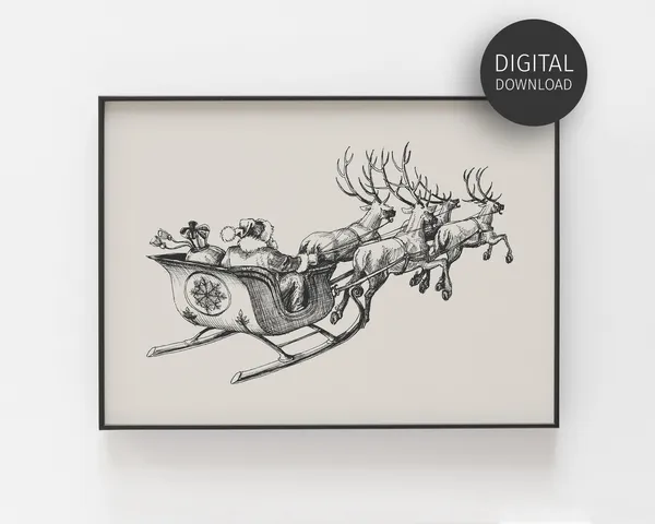 Santa's Sleigh Vintage Christmas Poster Print