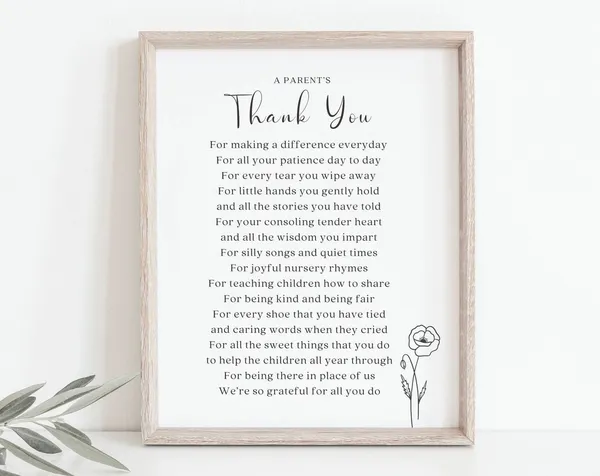 Teacher Thank You Poem Art Print, Educator Appreciation