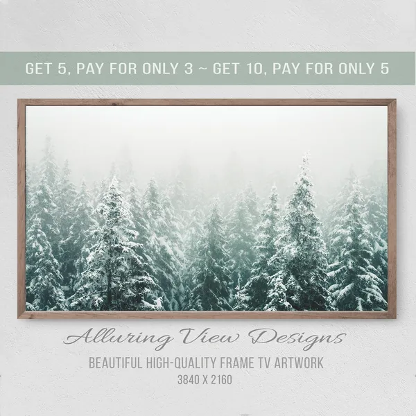 Christmas Snow-Dusted Pine Forest Art Print, Lodge Style