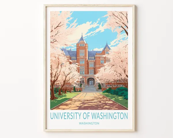 University of Washington Campus Seattle Travel Poster