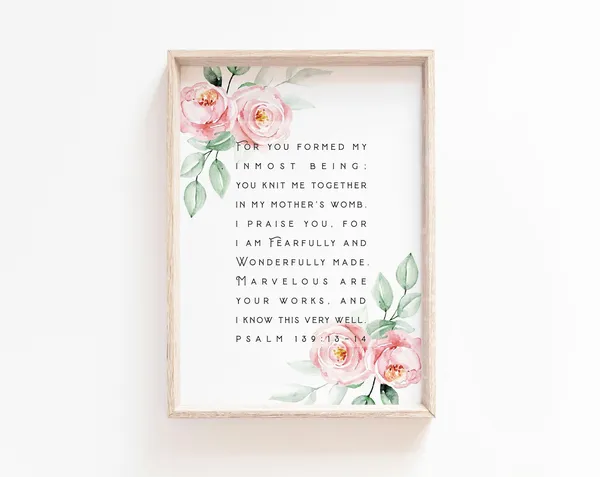 Psalm 139:13-14 Scripture Art Print, Christian Nursery