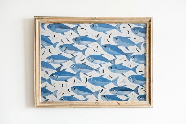 Fish Painting Blue Art Print, Coastal Kitchen Decor