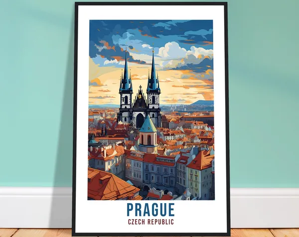 Prague Bridge Vintage Travel Poster