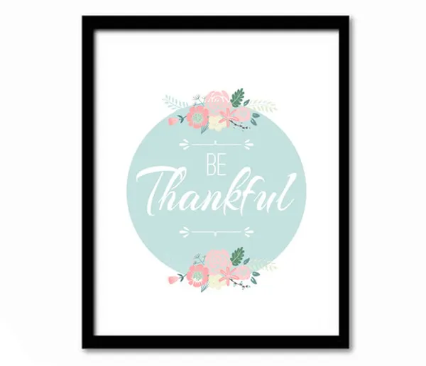 Thankful Quote Nursery Decor Floral Art Print