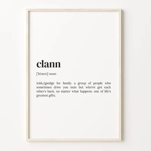 Clann Definition Dictionary Poster, Family Wall Art