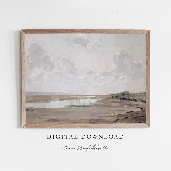 Neutral Coastal Scene Vintage Seascape Art Print