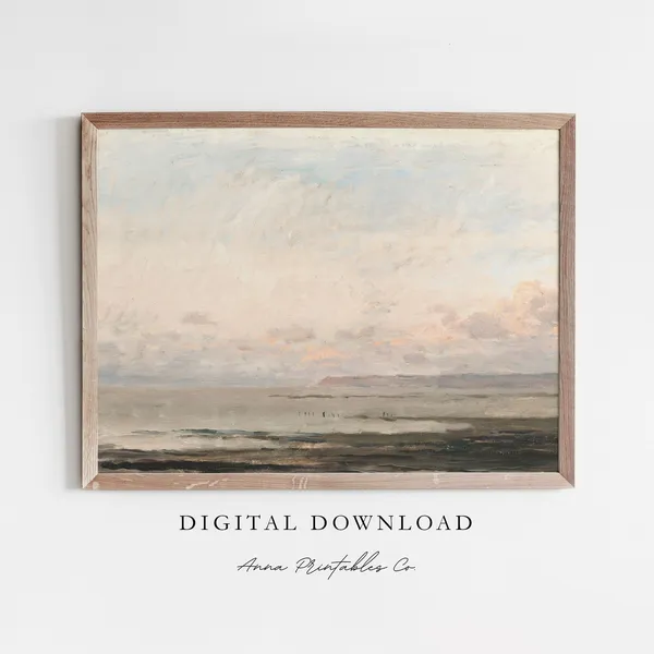 Evening Sky Cloudy Day At The Beach Vintage Art Print