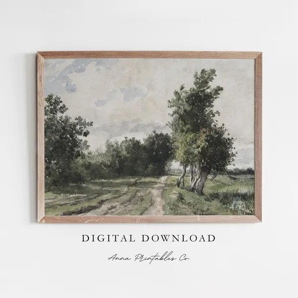 Green Summer Scene Antique Landscape Art Print