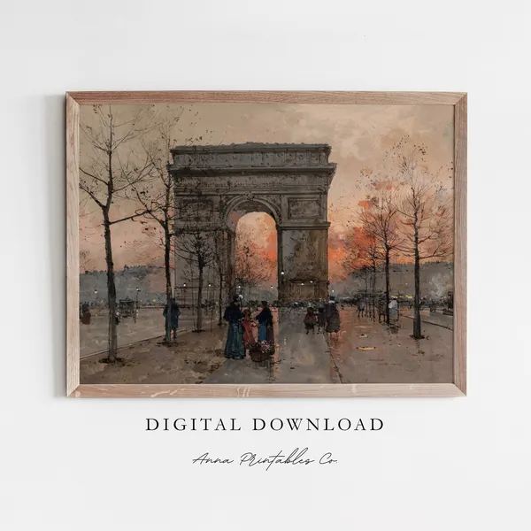 Arc De Triomphe Vintage Parisian Cityscape Art Print
