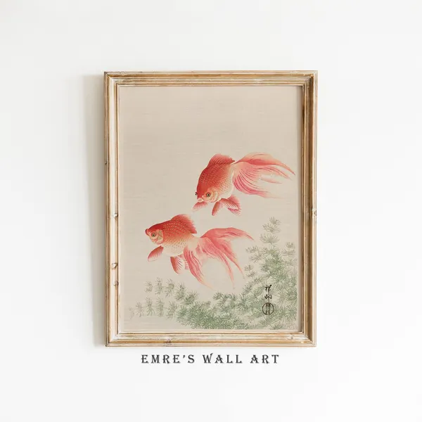 Gold Fish Vintage Sketch Art Print, Sea Life