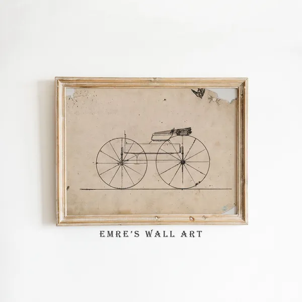 Vintage Bike Sketch Art Print, Antique Design