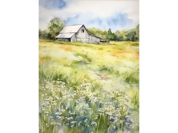 Door County Farm Landscape Watercolor Art Print