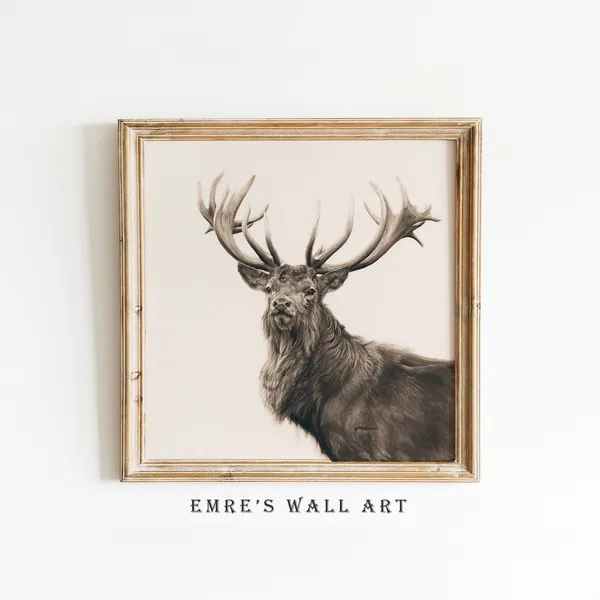 Rustic Deer Sketch Vintage Farmhouse Art Print