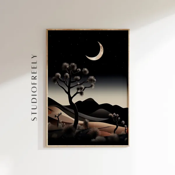 Bohemian Joshua Tree Art Print, Dark Desert Landscape