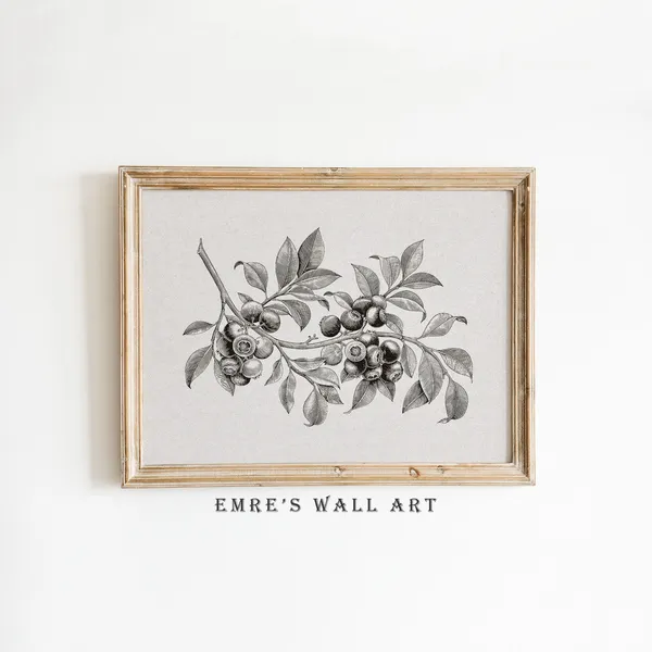 Vintage Blueberry Tree Botanical Sketch Art Print