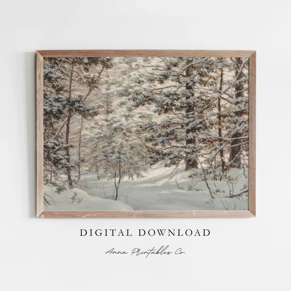 Path Through A Snowy Forest Vintage Oil Painting Art Print