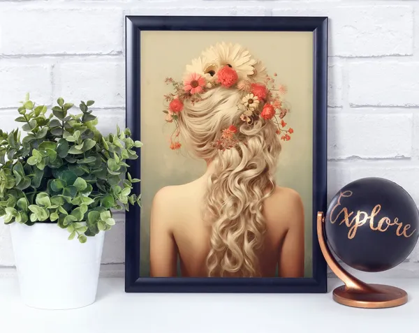 White Woman From The Back With Flower Hair Poster Print