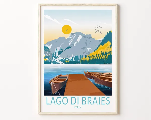 Lago Di Braies Italy Travel Poster, Custom Print