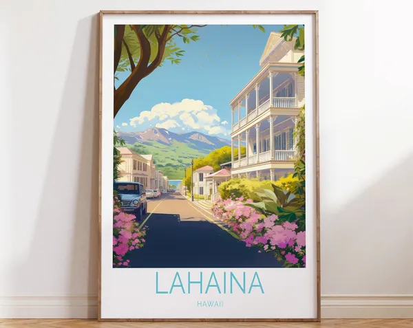Lahaina Hawaii Coastal Travel Poster, Beach Wall Art