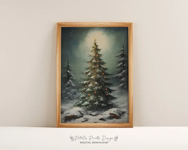 Christmas Trees Vintage Holiday Art Print
